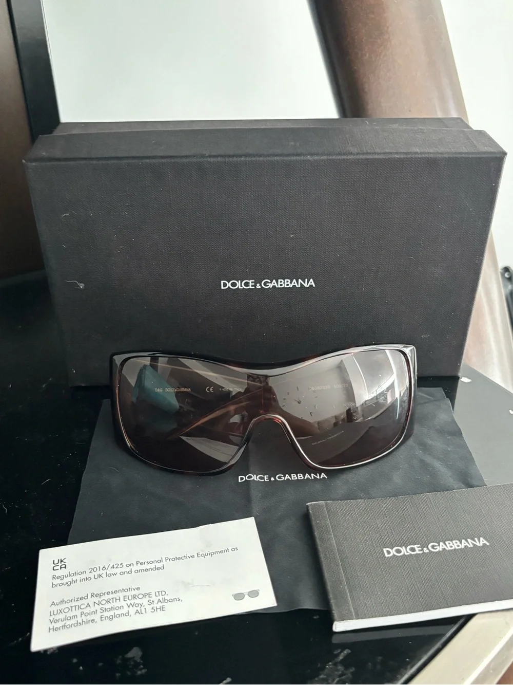 Dolce & Gabbana Brown /Leopard Shield Sunglasses with D&G Crystal Logo